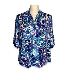 Rebecca Malone Tropical Print Women's Top Size LP Blue/Purple Tones